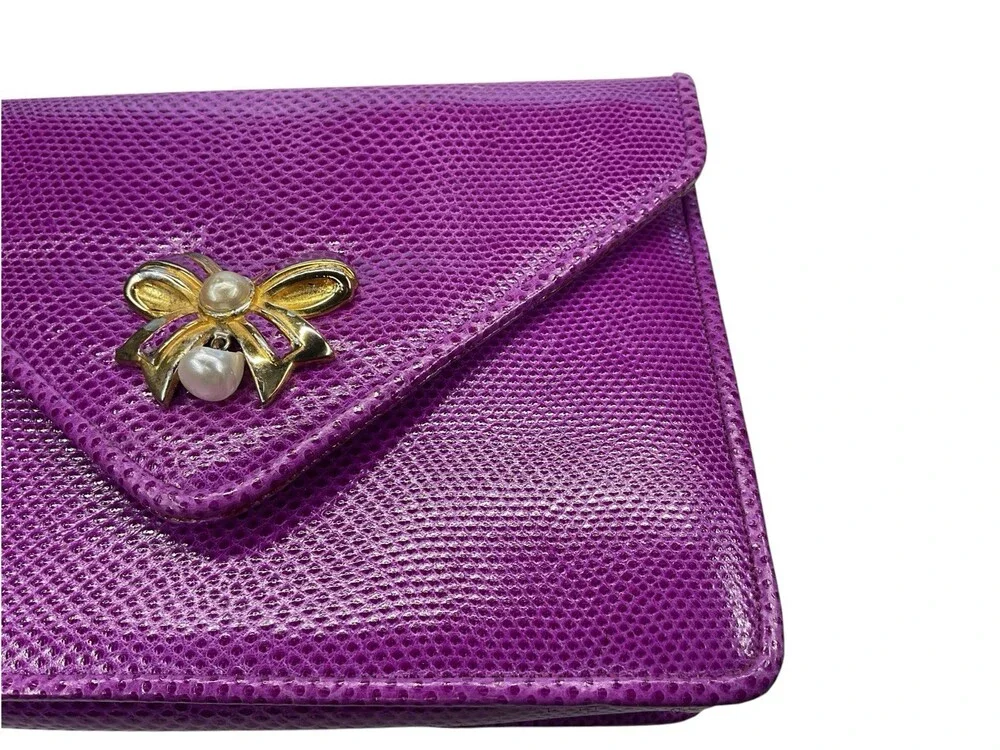 Judith Lieberman Purple Lizard Leather Envelope Clutch